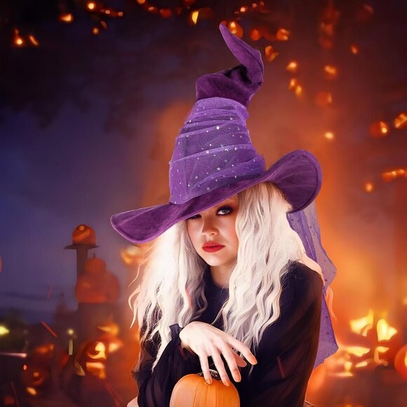 ?Women Purple Mesh Hat for Adult Costume Witch Hat Accessories main image 5